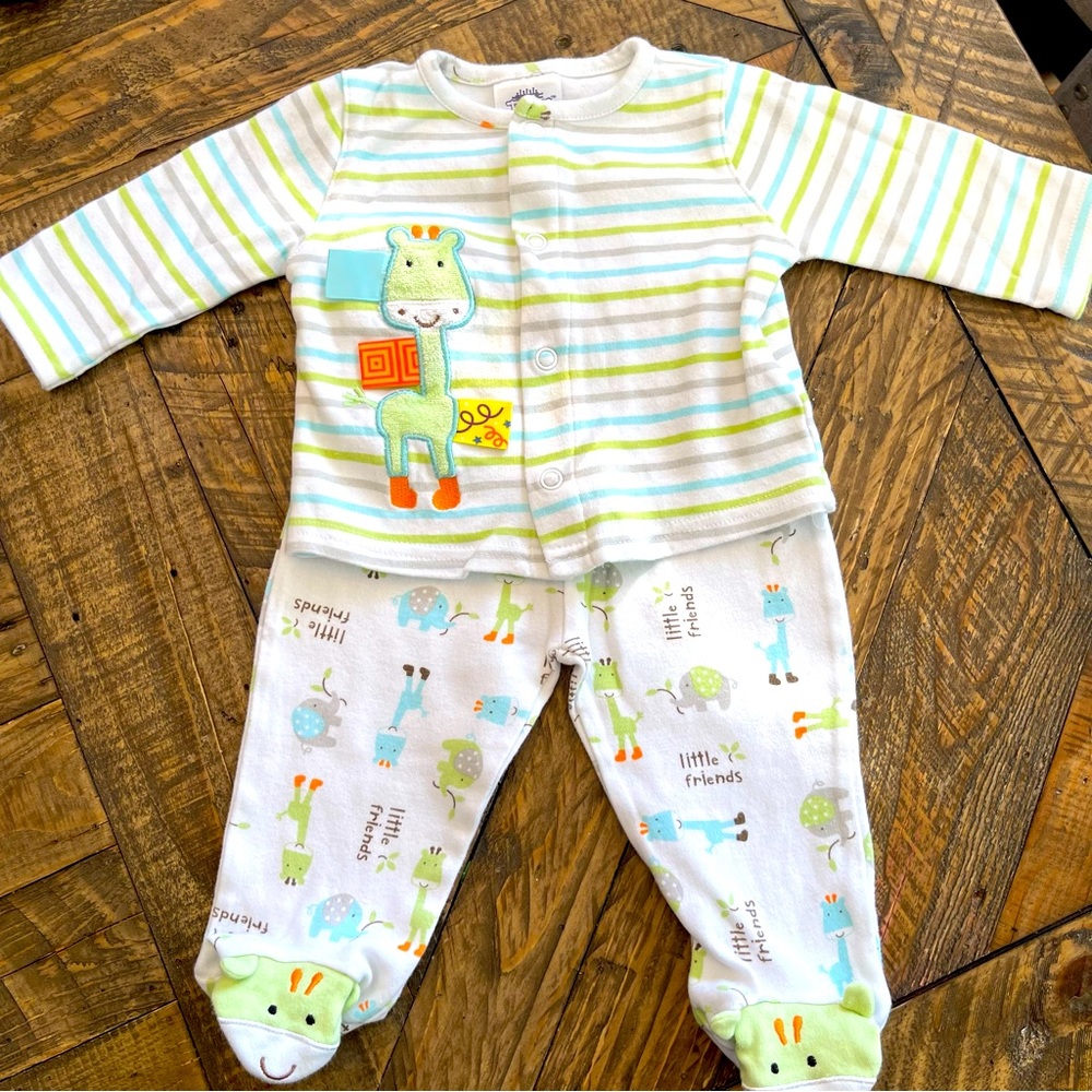🧸 Taggies Giraffe 2-piece Set With Footies Infant Outfit 3-6M